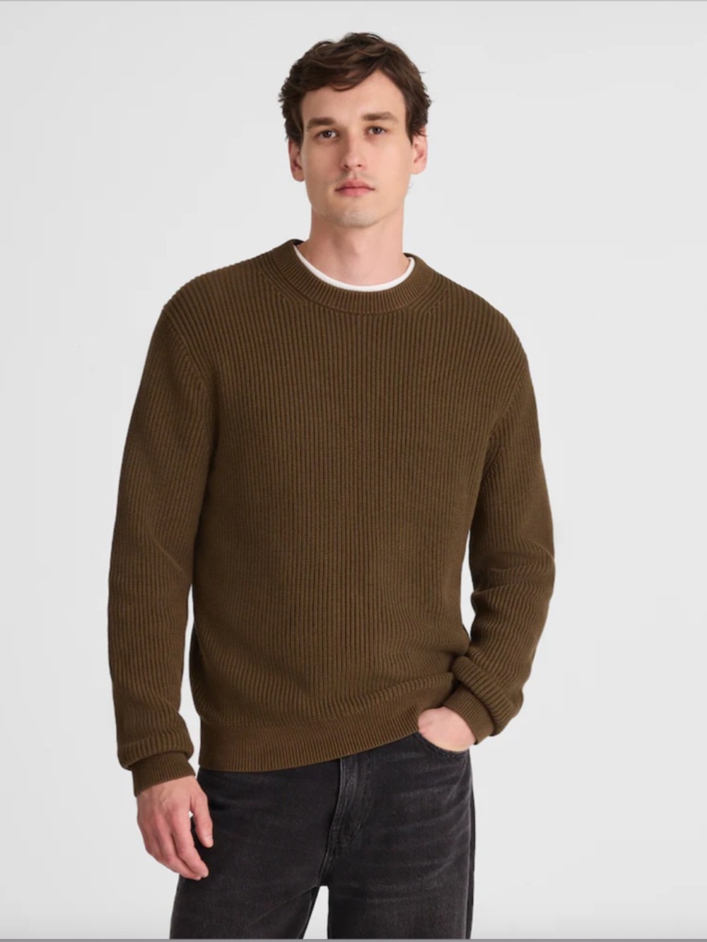Madewell Men's Cotton Shaker-Stitch Crewneck Sweater, Dark Mocha, Medium NW846